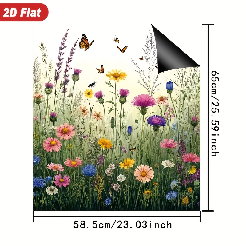 TEMU 1pc Autocollant Magnétique 2D avec Papillons - 23x25,6 Pouces, Design Fleurs Colorées, Colle, Facile à Nettoyer, Décoration pour Lave-Vaisselle