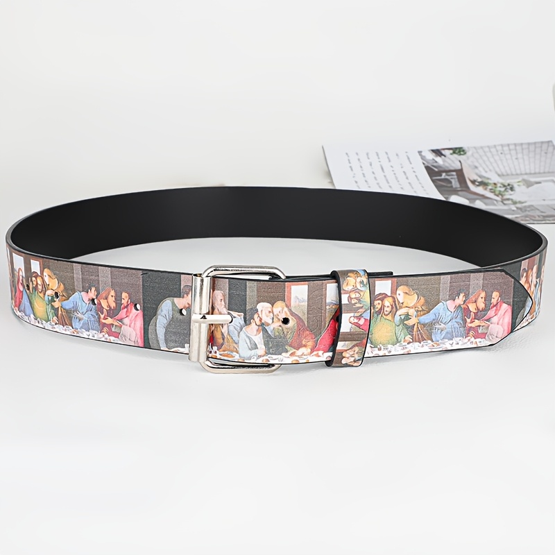 TEMU Vintage Mythological Figure Print Belt For Men And Women, Versatile Decorative Belt For Students, Streetwear Trendy Belt