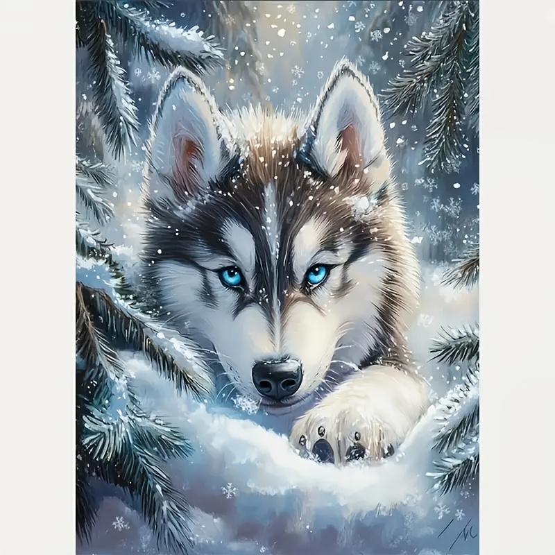 

1pc 5d Diamond Painting Kit, Snow Wolf Design, Round Diamond Art Set, Canvas Mosaic Craft For Beginners, Animal Theme Wall Decor, With 30x40cm For Teachers, Family, Friends, Diamond Art Kits