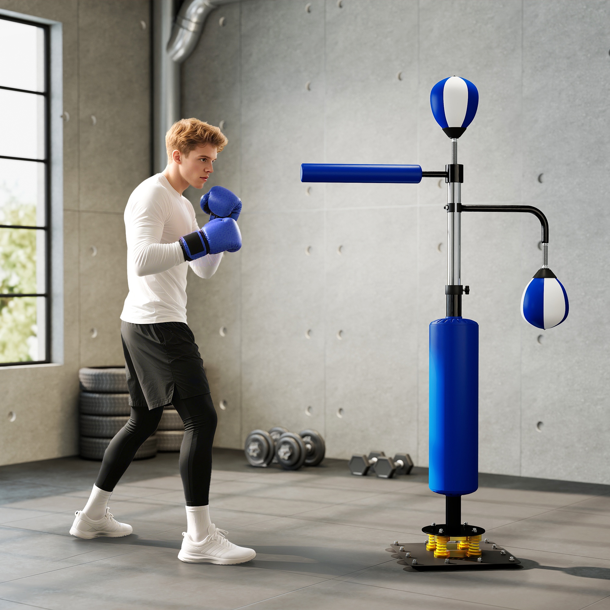 heavy duty freestanding boxing punching bag with   attachment sturdy base adjustable height blue training bag for gym boxing mma kickboxing sturdy frame for   balls not included