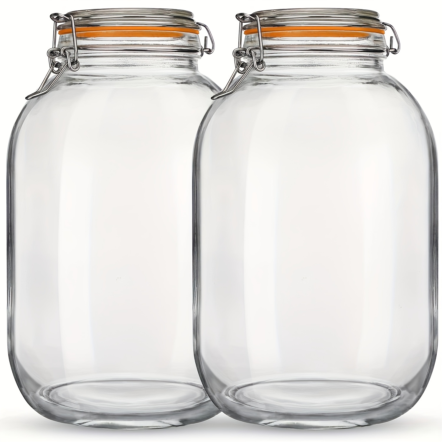 Set Of 2 - Wide Mouth Glass Jars Featuring Airtight Lids, Each With A Capacity Of 1 Gallon, Ideal For Fermentation, Canning, Preservation, And Kitchen Organization