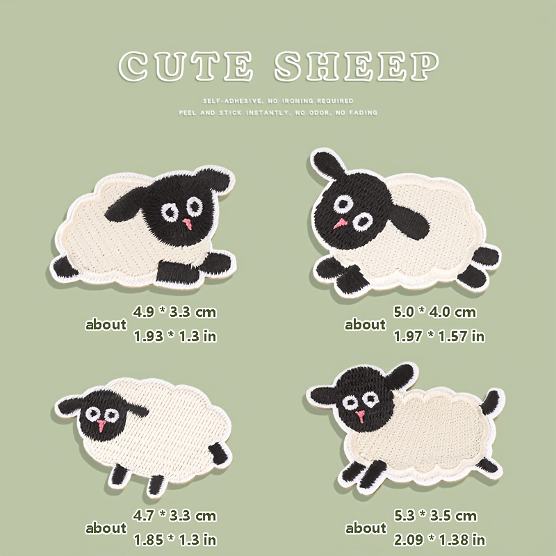 TEMU 4pcs 20# Cartoon Cute Lamb Embroidered Self-adhesive Fabric Patches, Exquisite Details Enhance Quality, Concealment For Clothing Stains