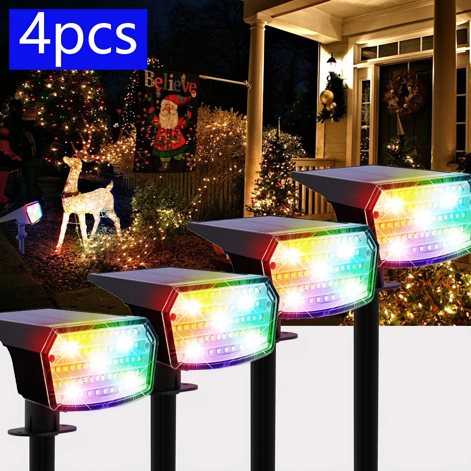 

4/6pcs Solar Spot Lights, 9 Lighting Rgb, Color Changing Solar Landscape Spotlights, 65 Led Landscape Spotlights - Halloween Christmas Decorations