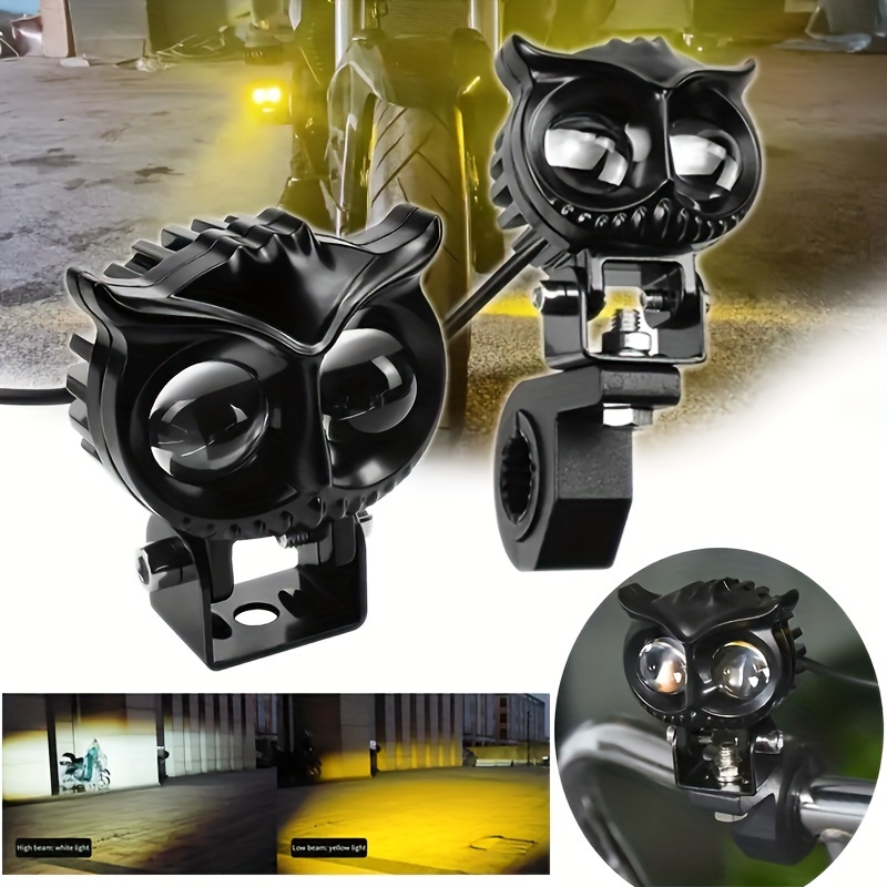 

2pcs Dual Color Led Motorcycle Owl Auxiliary Lamp, Led Dual Lens Ultra High Brightness Yellow And White, Auxiliary Driving Light For Motorcycle Bike Car, Road Vehicles, Modified Lamp