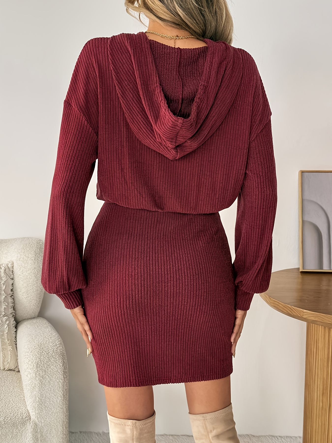 hooded bodycon dress a solid color long sleeve autumn winter hoodie over dress outfit The Winter Pullover Sweater What To Wear To Color:HORIZONTAL WHITE/BLACK FURTHERS:4-11-2025