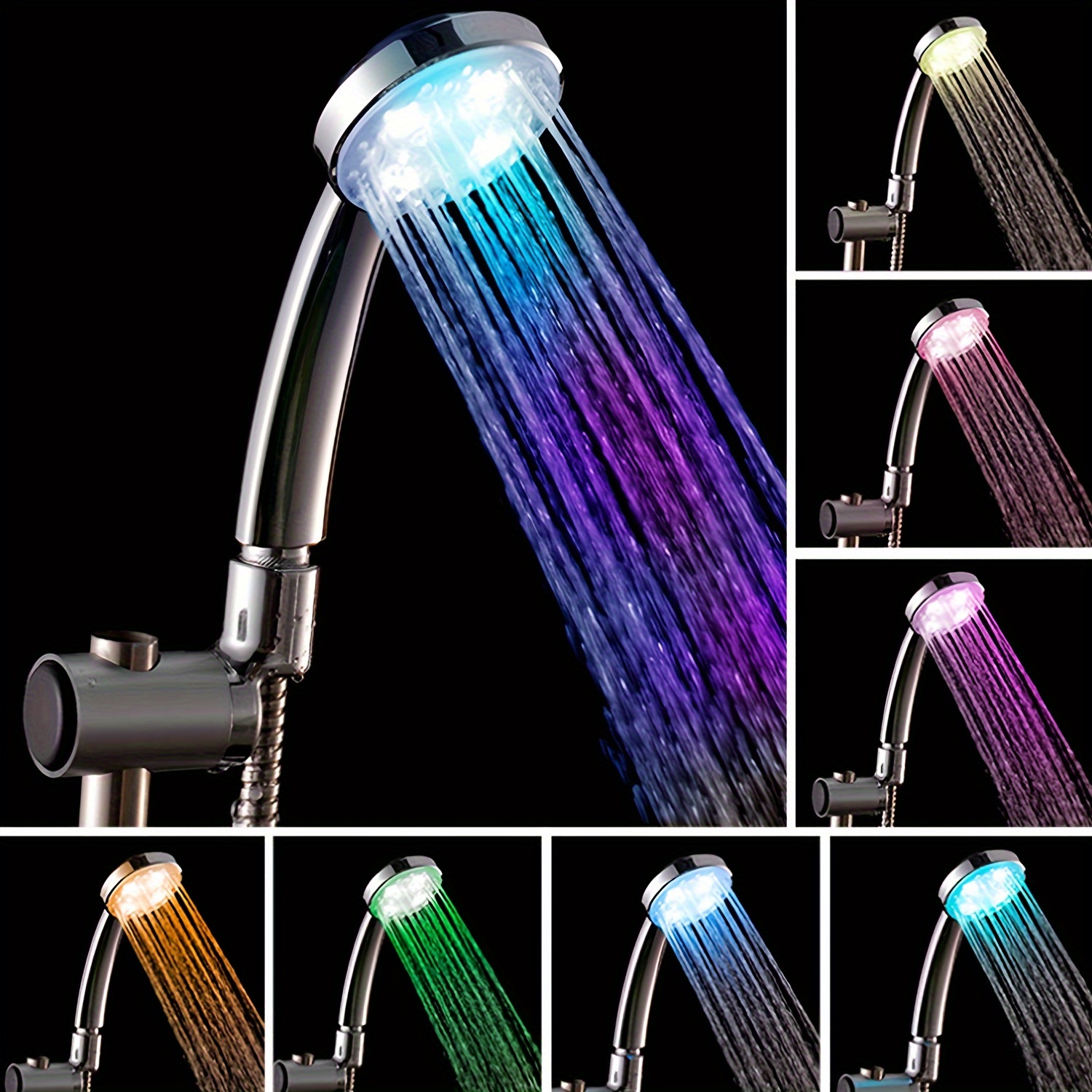 

1pc Shower Head, Rainfall Shower Sprayer, Automatically Color-changing, Temperature Sensor, Water Saving Showerhead For Bathroom Bathroom Accessories, Shower Head