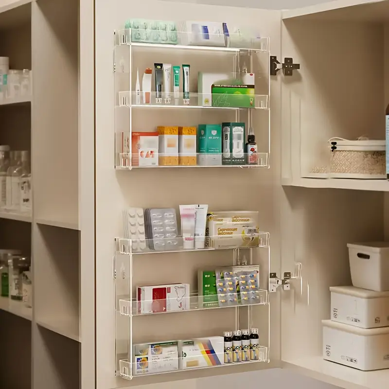 1 wall mounted makeup organizer shelf heavy duty adjustable vanity tray space saving bathroom storage rack with large capacity for makeup perfume lipsticks foundation no tools needed modern vanity decor for or bathroom counter durable plastic construction bathroom decor and accessories installation sturdy construction salon owners utility racks Product details 7