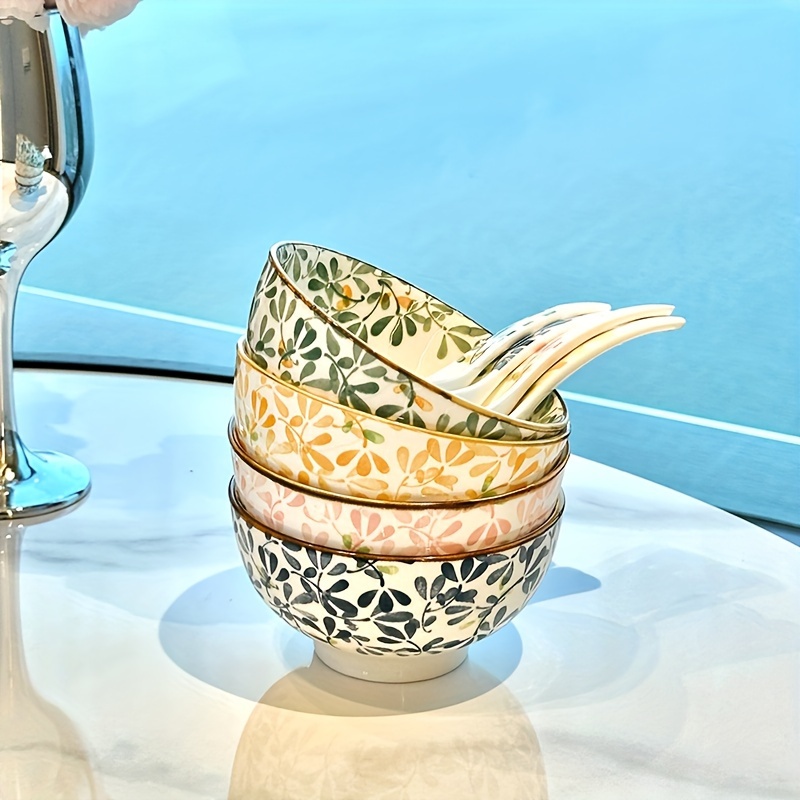 Keramik-Geschirr-Set Handbemalt – 4 Schalen & 2 Teller Mit Tulpenmuster, Mikrowellengeeignet
