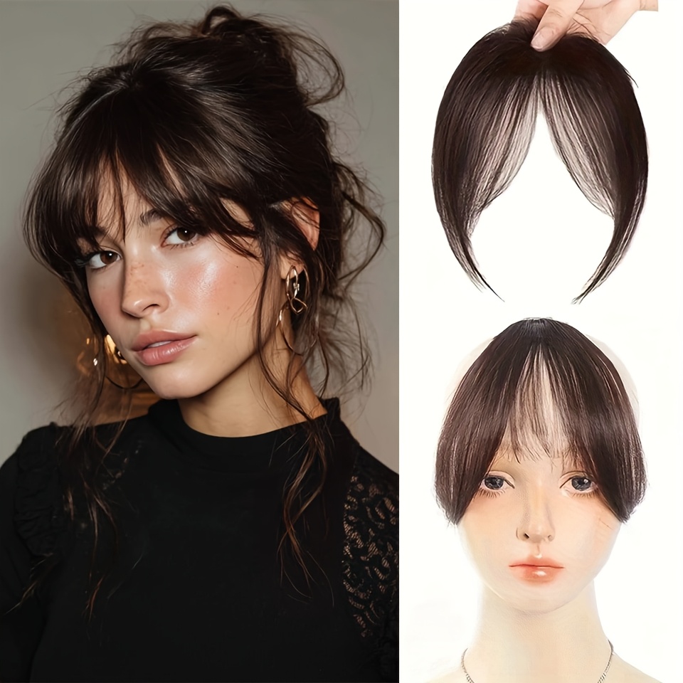 TEMU Clip In Bangs Synthetic Fake Bangs Hair Extensions For Women Wispy Bangs Hair Additions, Curtain Fringe With Temples Hairpieces, Suitable For