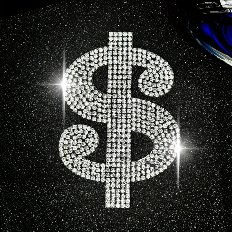 TEMU 1pc Silver Rhinestone Patch - Elegant Money Design With Dollar Sign, For Denim, Bags, Shoes, Hats & Coats, Fashion Accessories, Jewelry Making,