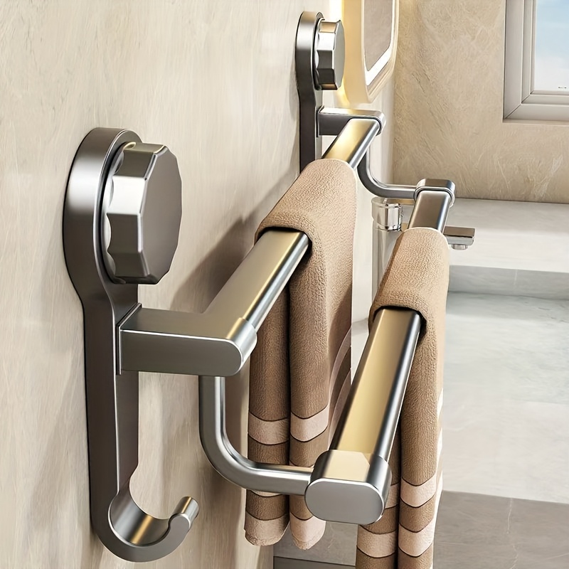 Adjustable Suction Cup Towel Rack – 12-24 Inch Wall-Mounted Bar With Rotating Arm, Drill-Free Installation For Bathroom, Silver