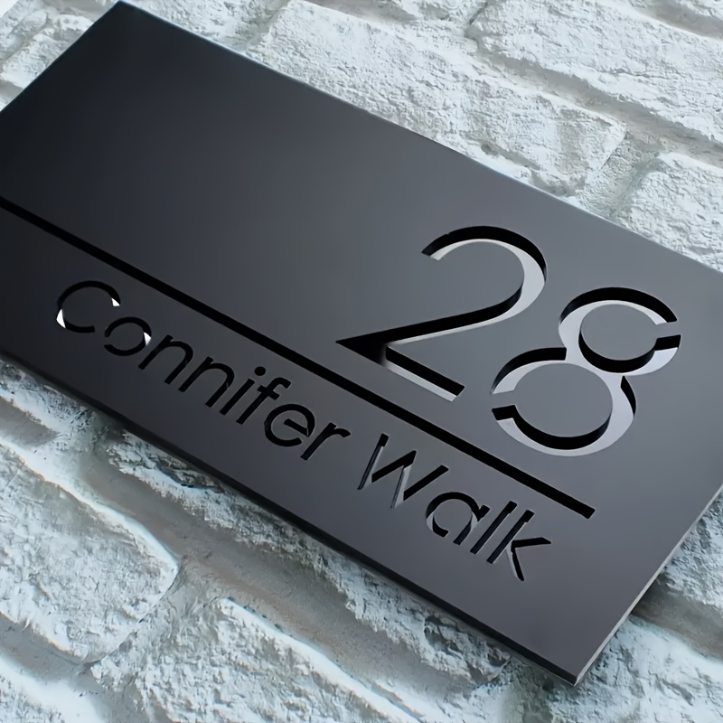 

2d Flat, Custom Laser Cut Acrylic House Number Plate - Silvery/black, Modern 3d For Outdoor Street Address & Home Décor