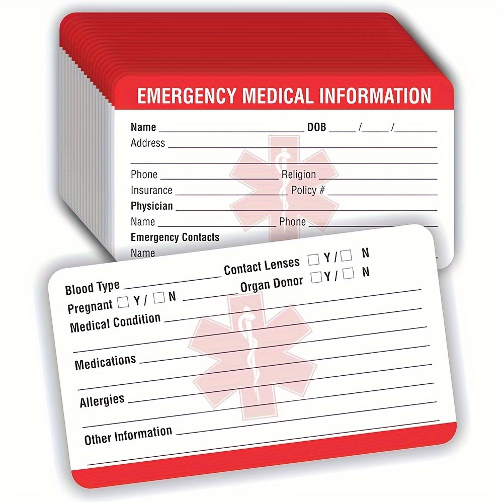 

Emergency Medical Alert Wallet Cards - 5 Pack, Quick Access Medical Information Id Cards, Emergency Contact And Medical Condition Identification Cards, Office Supplies