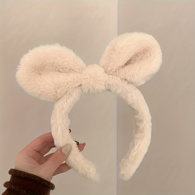 TEMU 1pc Bandeau en peluche Oreilles Visage de dessin animé Bandeau de soin pour le nettoyage des cheveux Bandeau pour femmes Pince à cheveux Cosplay