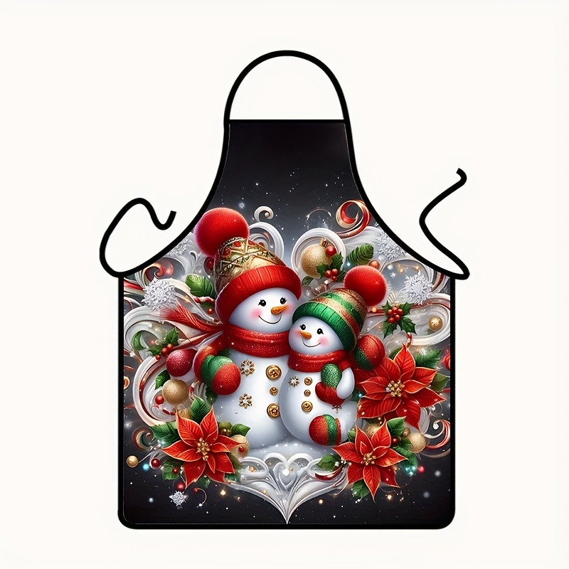 TEMU Christmas Snowman Print Polyester Apron - Sleeveless, Kitchen Bib For Cooking And Cleaning, Holiday-themed Supplies,, 1pc