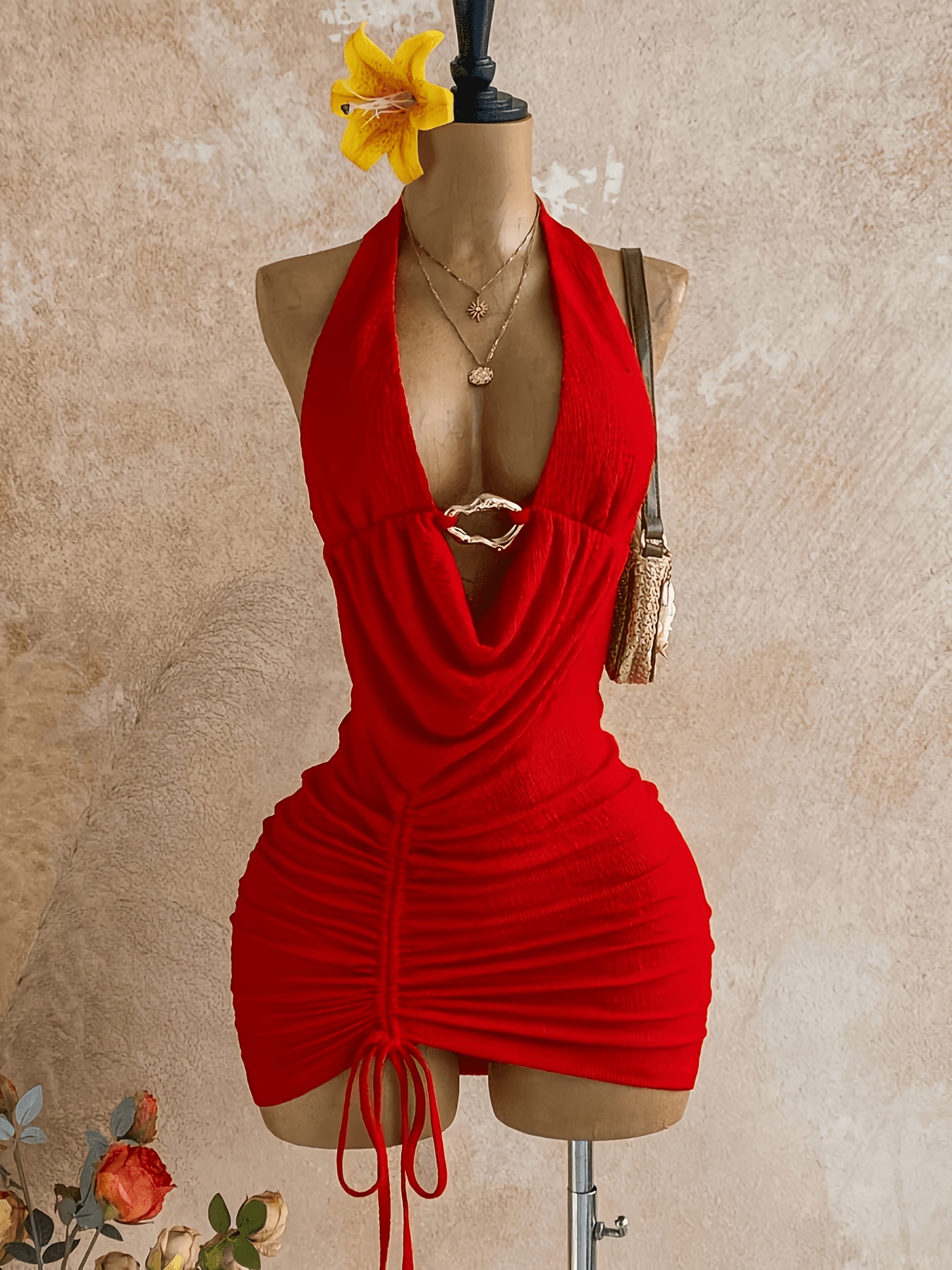 black halter neck dress long Venesa red halter neck mini dress  OUTCAST