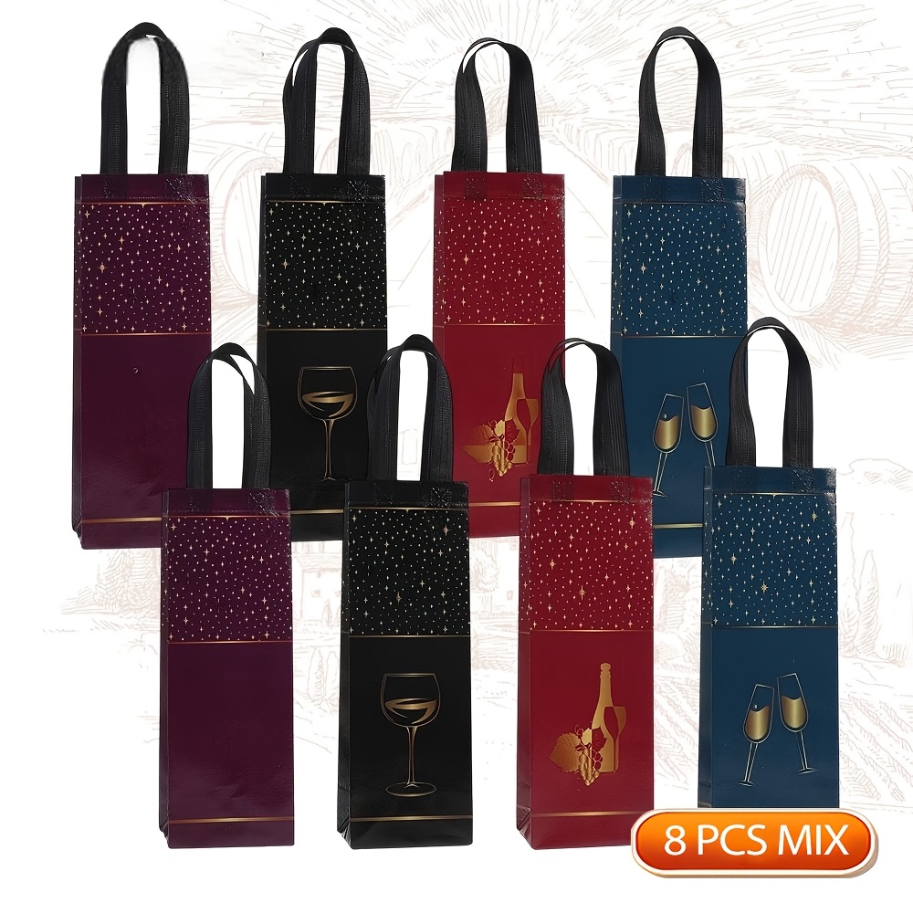 TEMU Gift For Her/him Wine Bottle Gift Bags, Reusable Laminated Non-woven Wine Tote Bags With Handles, Starry Sky Print Single Bottle Bags For