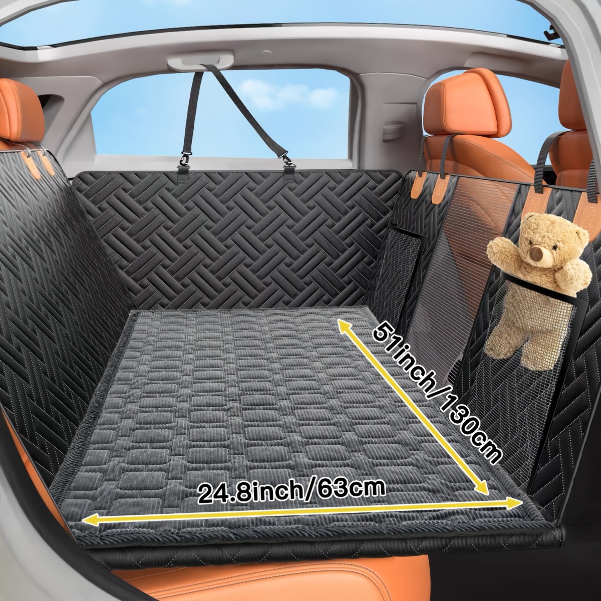 TEMU 1pc Non-slip Car Pet Mat With Rear Seat Extension, Chew-proof And Wear-resistant, Suitable For Suv/sedan/pickup Trucks, Universal For Small To