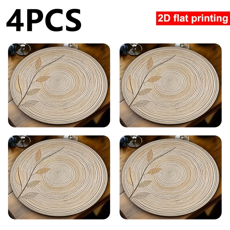 TEMU Juego de 4 manteles individuales planos 2D de 15 pulgadas - Diseño exquisito con hojas en de tema verde, antideslizantes y resistentes al ,