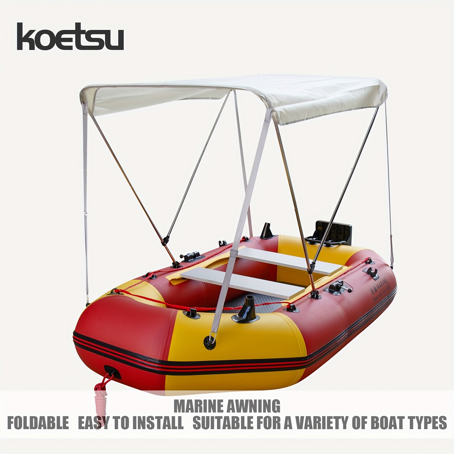 

Koetsu Boat Bimini – Marine Grade Oxford Cloth Cover For Inflatable Rubber, Fiberglass & Aluminum Vessels – Foldable & Marine Awning With Adjustable Frame