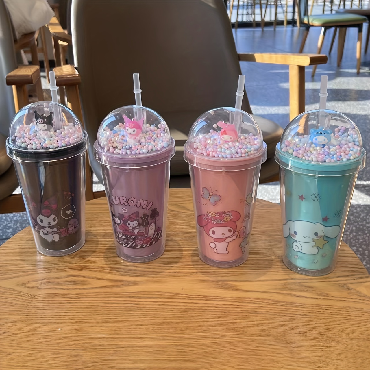 

1pc Summer Kuromi Plastic Water Cup Cute Cartoon Double Walled Straw Cup