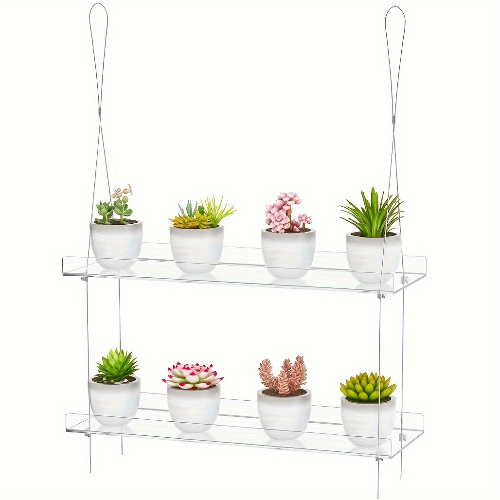 Image of Domuuh Adjustable 2/3-tier Clear Acrylic Window Plant Shelf - Perfect For Herbs, Succulents & Flowers | Indoor Wall Hanging Display Organizer