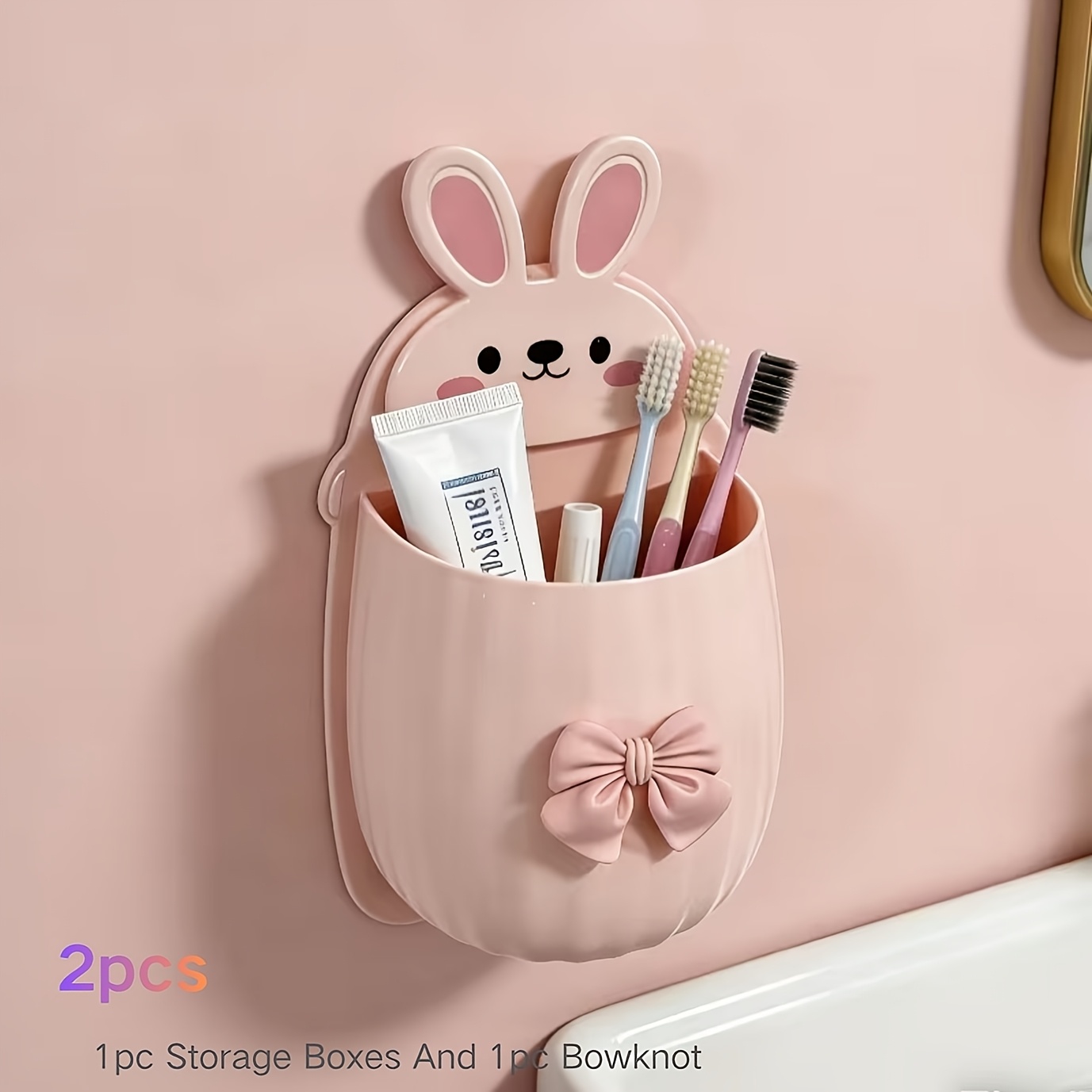 TEMU 1 Set (2pcs) Includes 1 Storage Rack And 1 Bow. Suitable For Vanity And Bathroom, For Storing Toothpaste, Pencils, Hair Combs, And Other Items