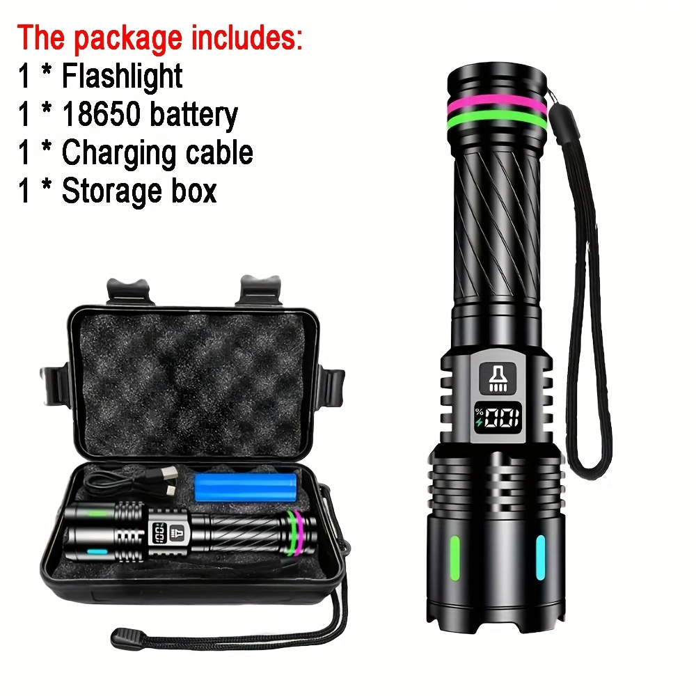 E-shop 1 Set Leistungsstarke wiederaufladbare LED-Taschenlampe, 5 Beleuchtungsmodi, zoomfähige Campingtaschentürleuchte aus Aluminiumlegierung mit