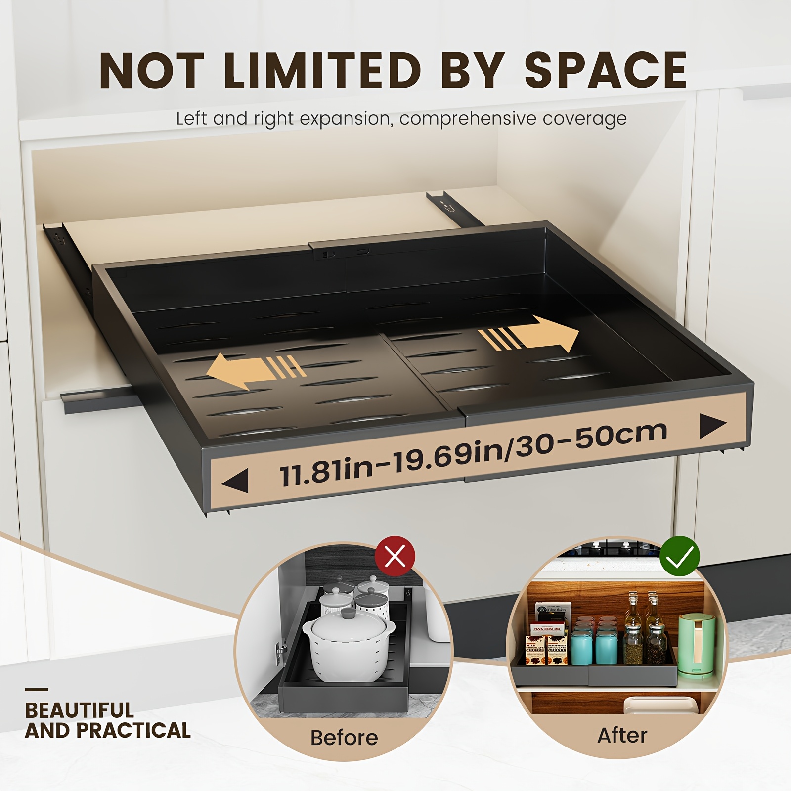 Tiroir Suspendu Extensible Pour Rangement - Organisateur De Sous-vêtements En Métal Noir, Idéal Pour Placard Ou Garde-manger