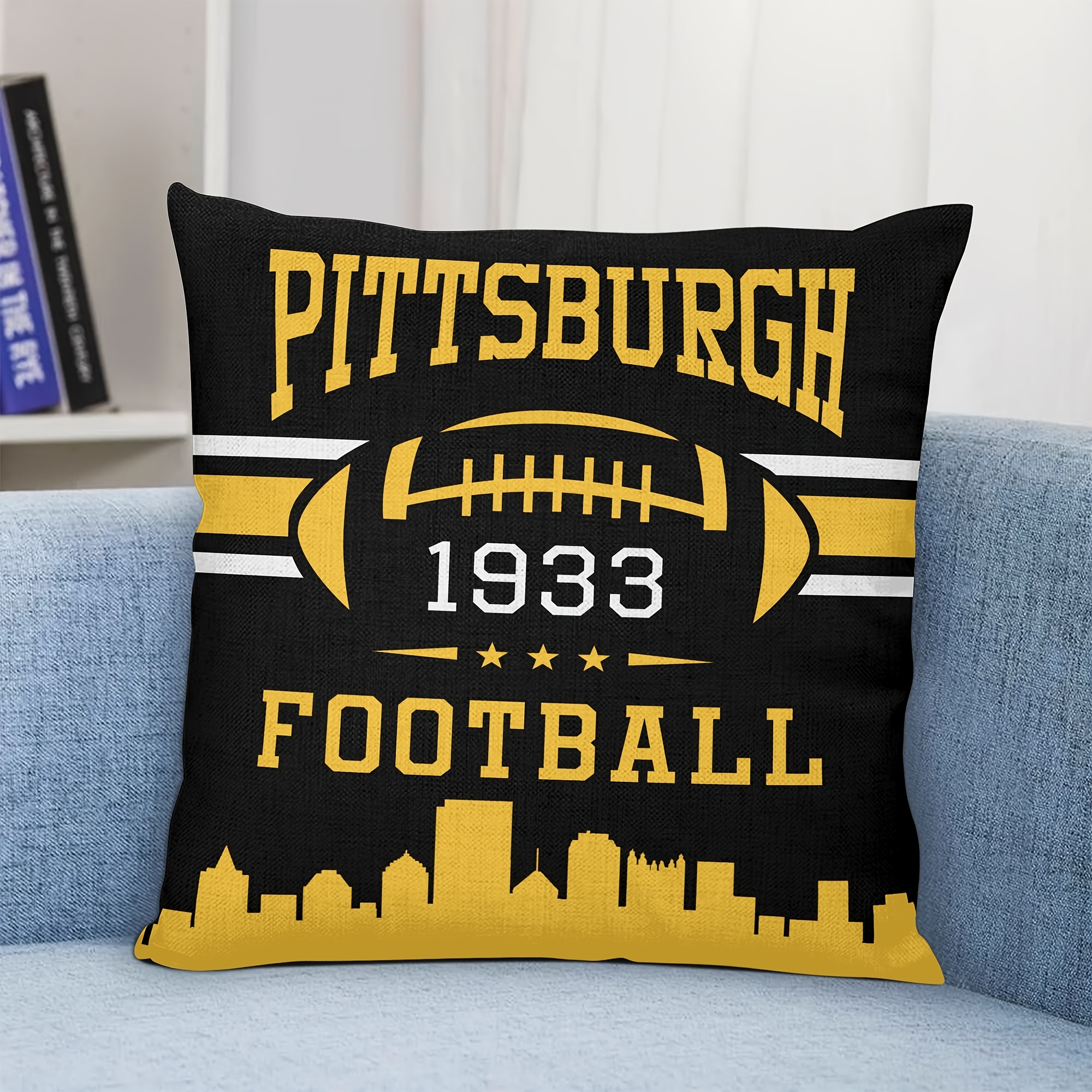 

1pc Pittsburgh 1933 Football Fan Cover, Soft Comfortable 18x18 Inch Case, Contemporary Style, Machine Washable, Zippered, Polyester, For Living Room Decor