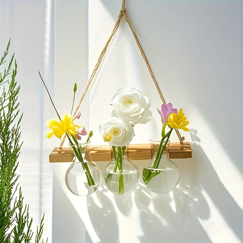 TEMU Muur Hangende Planten Vermeerderingsstation Eén Laag Houten Plank 3 Bloemenvazen Of 6 Bloemenvazen 2 Laag Houten Plank Plant PVC Materiaal