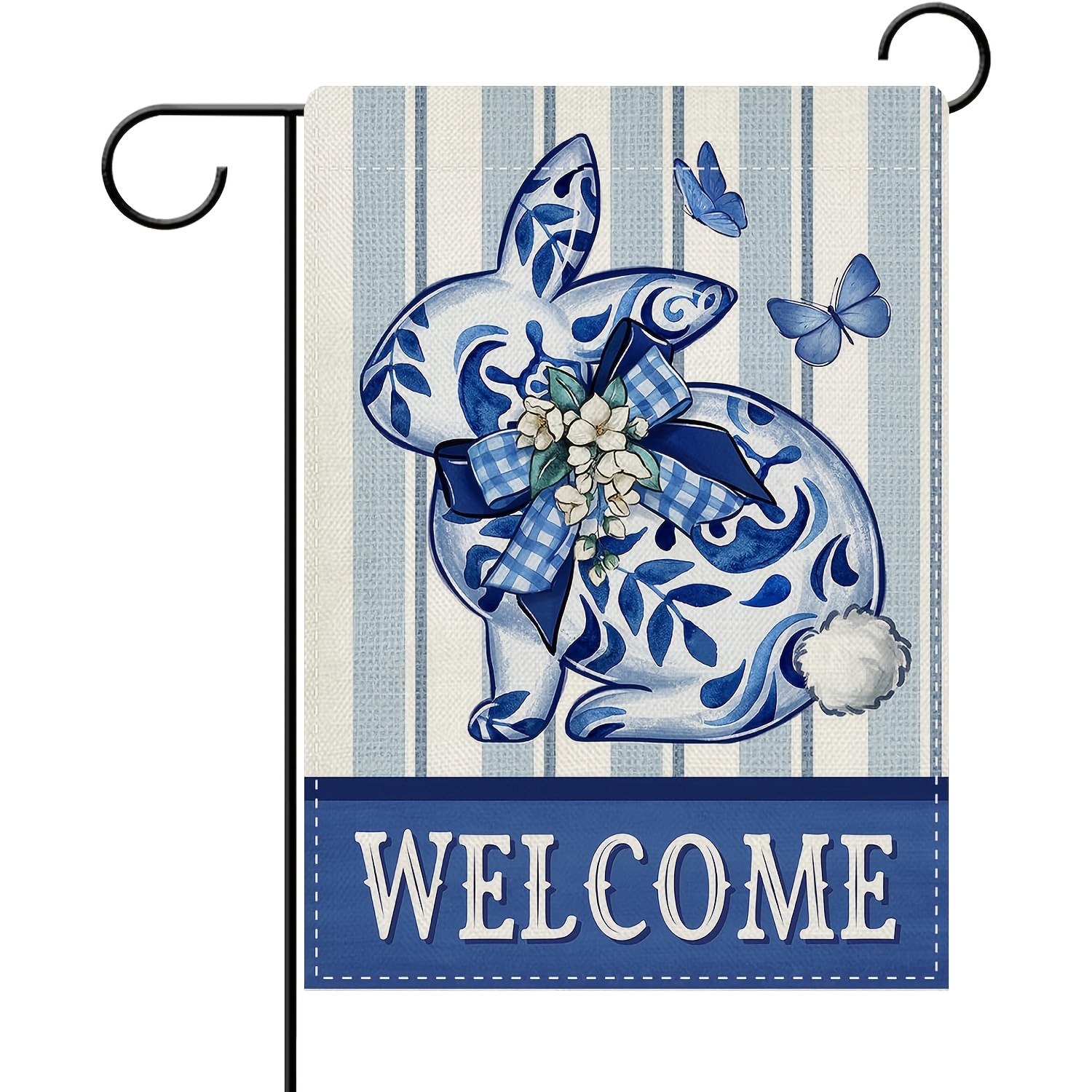 

1pc, Welcome Easter Chinoiserie Bunny Decorative Garden Flag, Blue And White Porcelain Rabbit Yard Outside Home Decorations, Spring Outdoor Decor 12 X 18inch