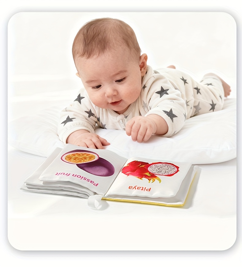 A Fantastic Early Education Tool for Fruit Recognition! This Six-Page Fabric Book Allows for Independent Exploration with Tear-Resistant Soft Material, Vibrant Fruit Illustrations, And Interactive Touch-And-Flip Learning. It Stimulates Curiosity