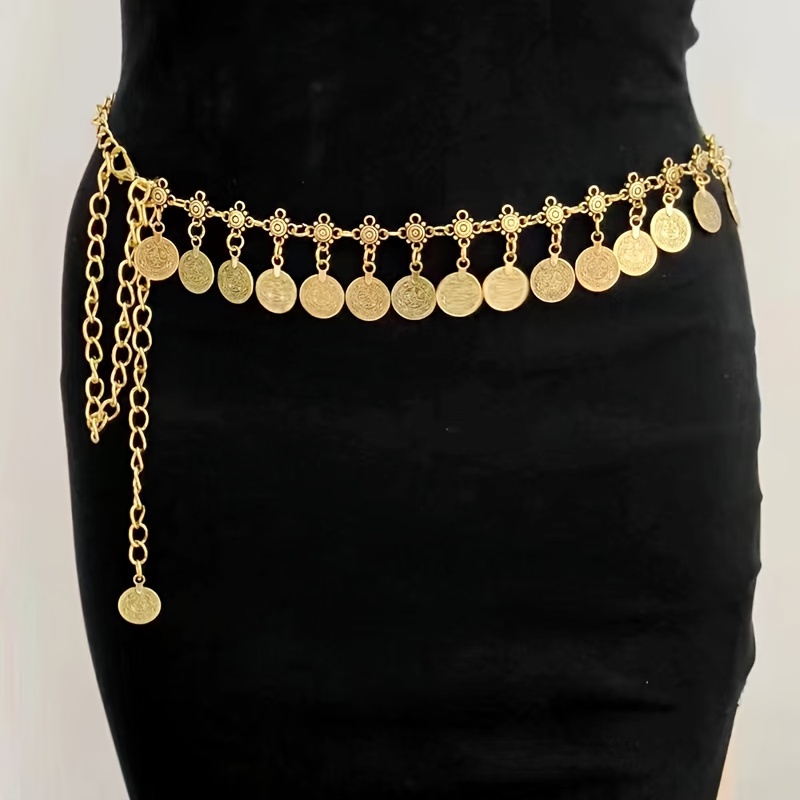 

-chic Vintage Coin Tassel Waist Chain Belt - Metal, Casual & Date Nights