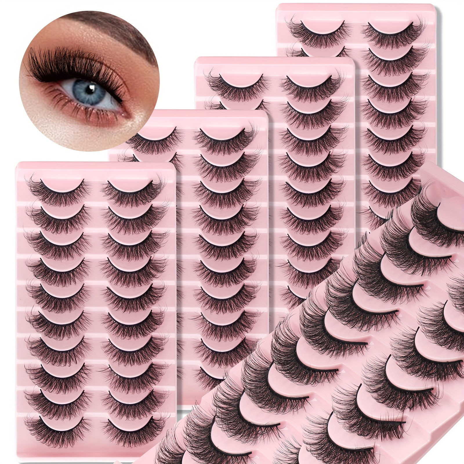 

False Eyelashes Cat Eye, 50 Pairs Strip Lashes 10-18mm Dd Curly Lashes, Fluffy Strip Lashes (5 Pack)