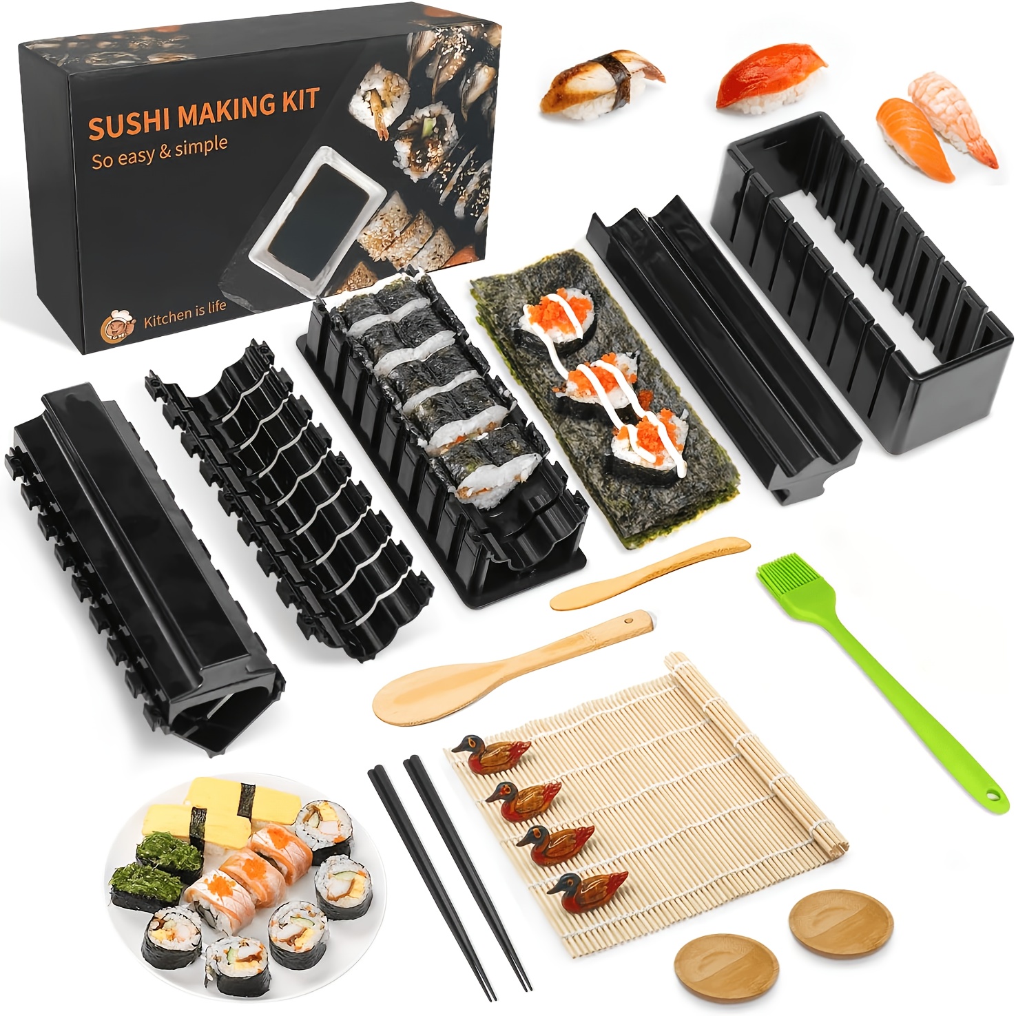 TEMU 1pc Premium Making Kit For Beginners - Complete Diy Sushi Tool Set With Rice Roll Mold, Chopsticks, Soy Sauce Dishes & More - Home Sushi