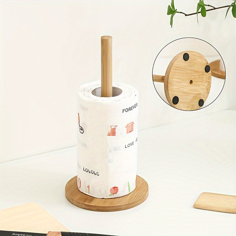 

Sturdy Wooden Paper Towel Holder With Weighted Base - Roll Dispenser For Kitchen, Bathroom & Restaurant Decor