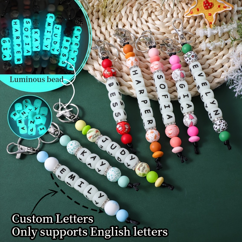 

Customizable -the-dark Christmas Silicone Bead Keychain With Personalized Name, Diy Keyring, Jewelry Accessory For Women, Holiday Gift, Backpack Charm, Anti-lost Chain