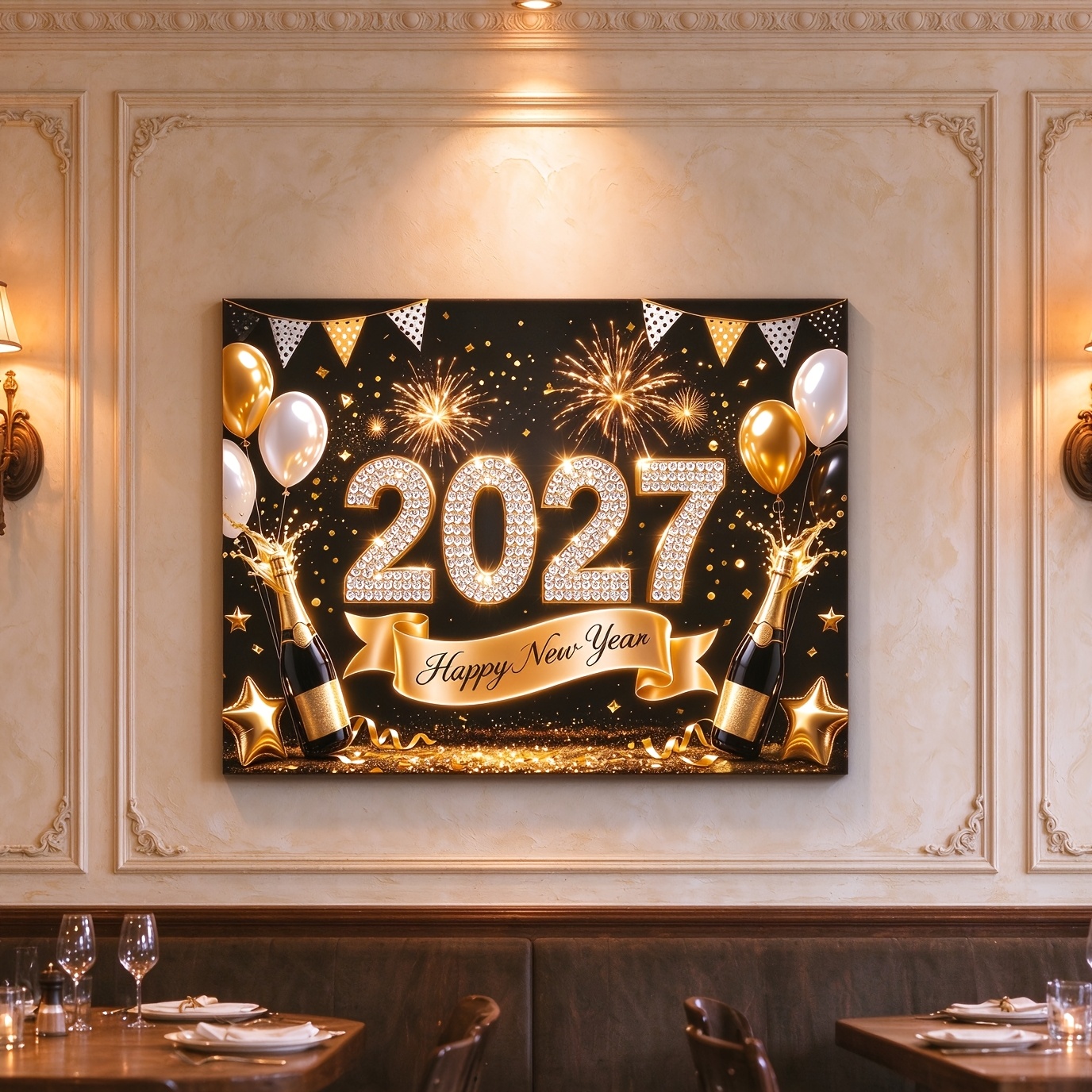 TEMU 2d Flat, 2d Flat - 2d Flat, 2d Flat - 2d Flat Banner [party Banner, Flag] 1pc, Polyester Material, 2027 Happy New Year Theme Decorative Party