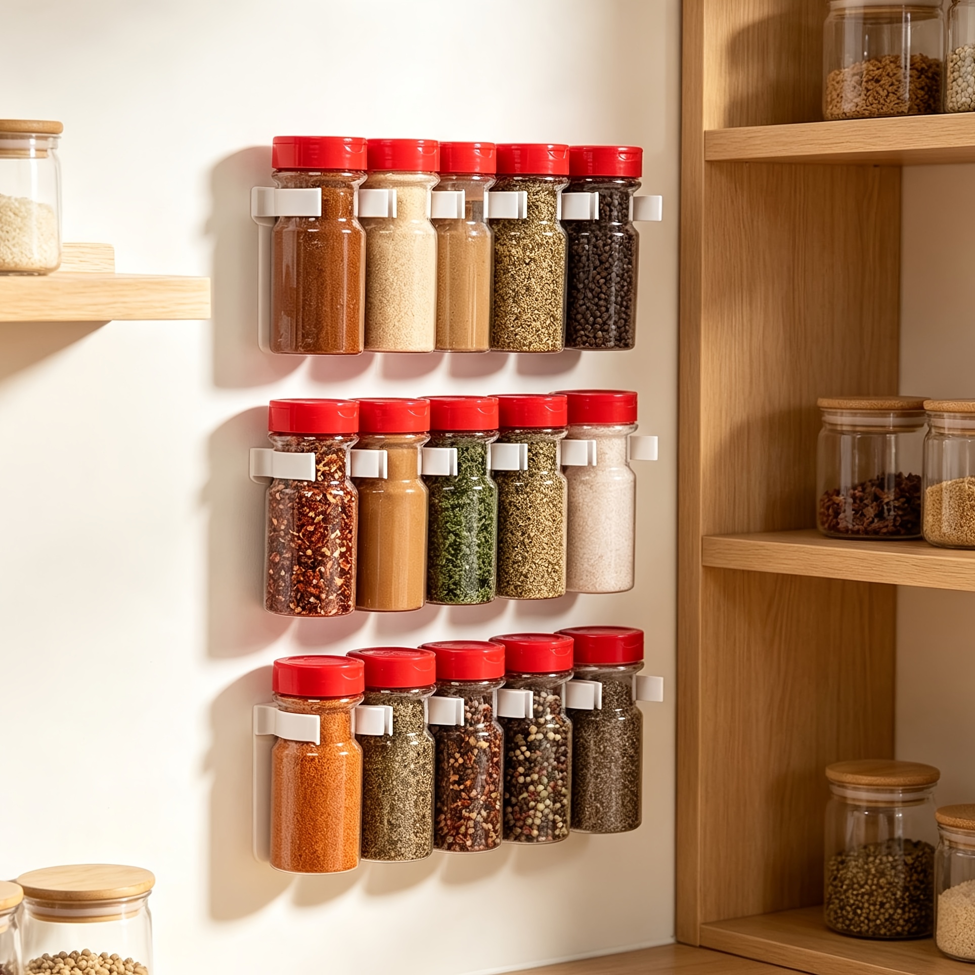TEMU 3pcs Wall-mounted Plastic Spice Bottle Holder, Easy Seasoning Jar Storage Rack, Kitchen Cabinet Door Condiment Organizer Clip For Home, Utility