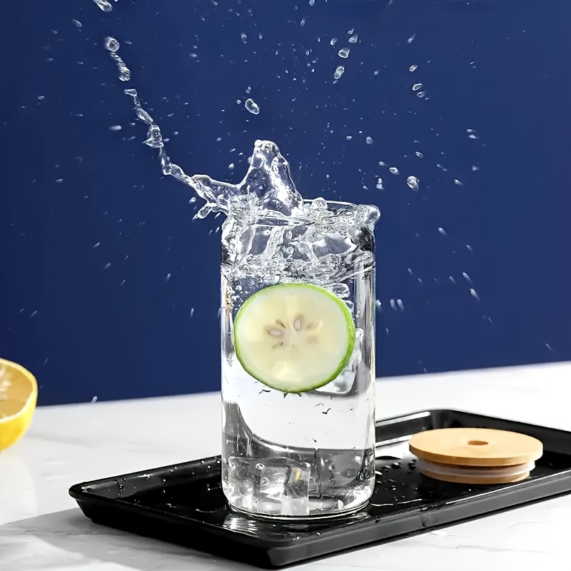 Juego de 4 piezas (Vaso + Pajita + Tapa + Cepillo para pajitas) Vaso para Café Helado, Cerveza y Té 350ml 450ml 550ml Vidrio Perborosilicato con Tapa y Pajilla para Jugo. Vasos Creativos, Vasos de Leche con Tapa de Madera Material Escolar