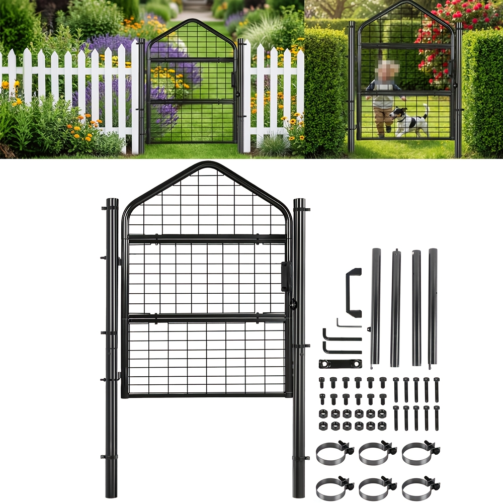 Image of 【2d Flat】 [2d Flat] Garden Door, Garden Gate, Yard Gate, Fence Double Gate With Lock Door, Gate Fence Door, Garden Fence, Black