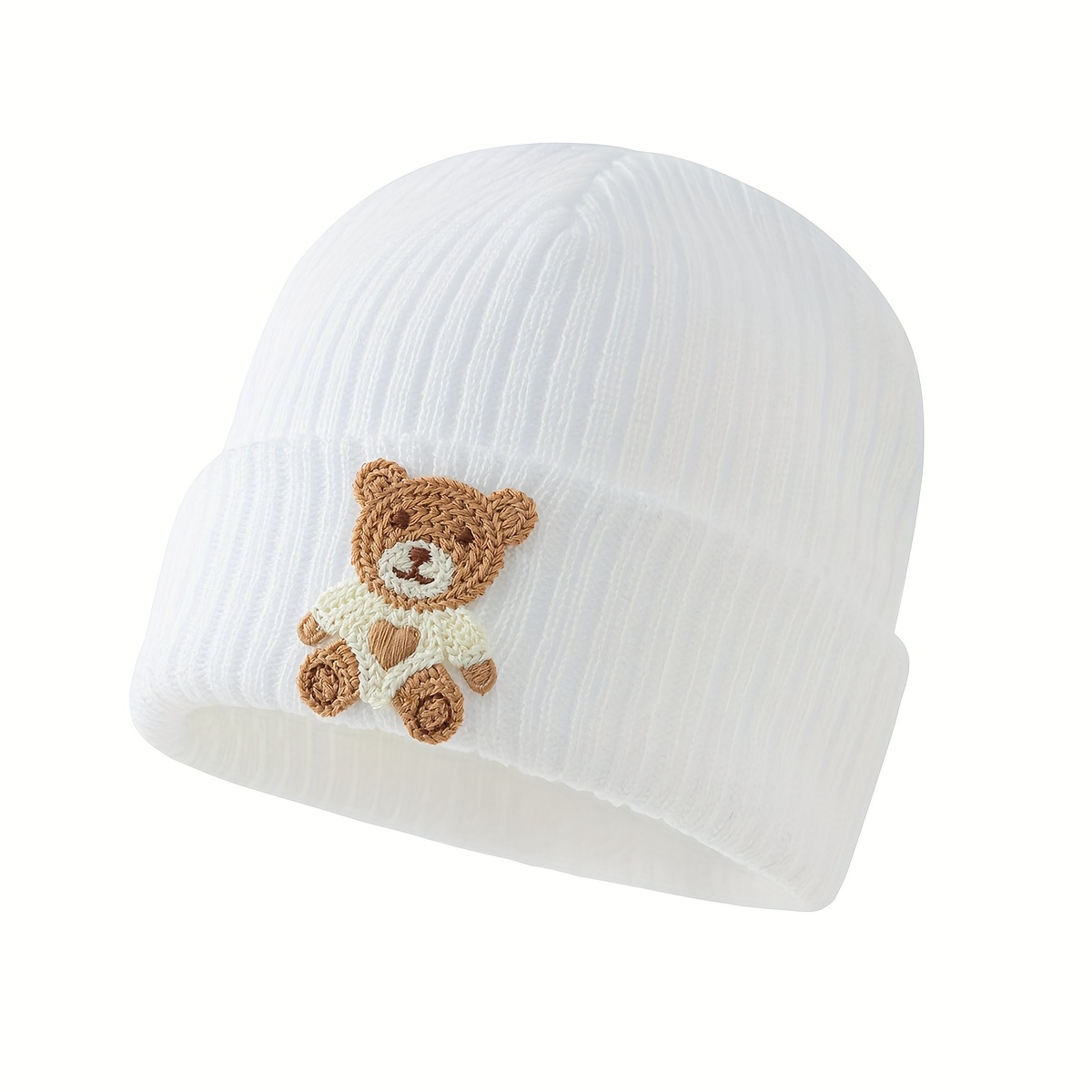 E-shop Herz-Bär Strickmütze mit Streifendesign – Niedliche, verspielte elastische Baby-Mütze für alle Jahreszeiten, leicht, atmungsaktiv bequem.