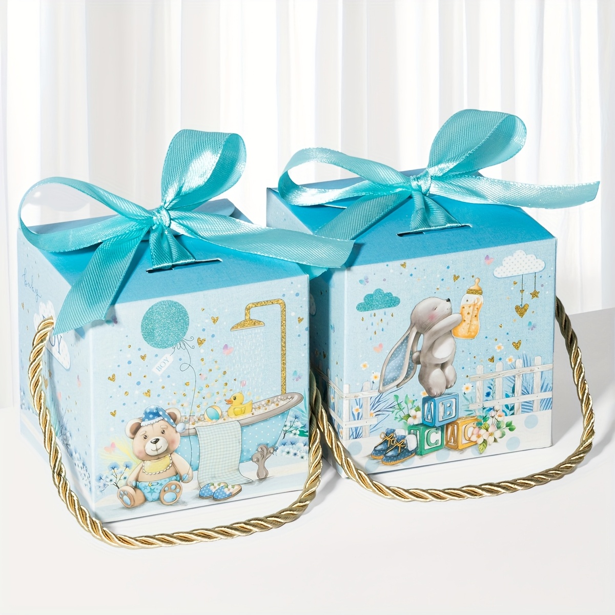Image of 50pcs Adorable Shower & Birthday Gift Boxes With Ribbon - Pink & Blue Animal-themed Party Favors, Perfect For Return Gifts, Decorations, And Celebrations, Celebration Gift Boxes | Gift Boxes | Vibrant