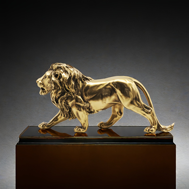 

Vintage Bronze Lion Sculpture - Resin Art Collectible For Successful , Perfect For Bar, Office & Bedroom Decor