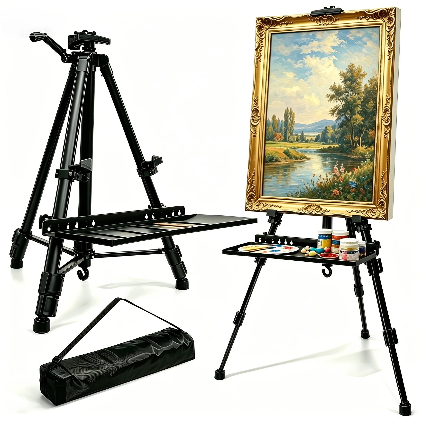 TEMU Adult Easel With Tray, Adjustable Height, Suitable For Outdoor Sketching And Storage. Used On A Desktop Or Floor. With Tray, Level Ruler, And