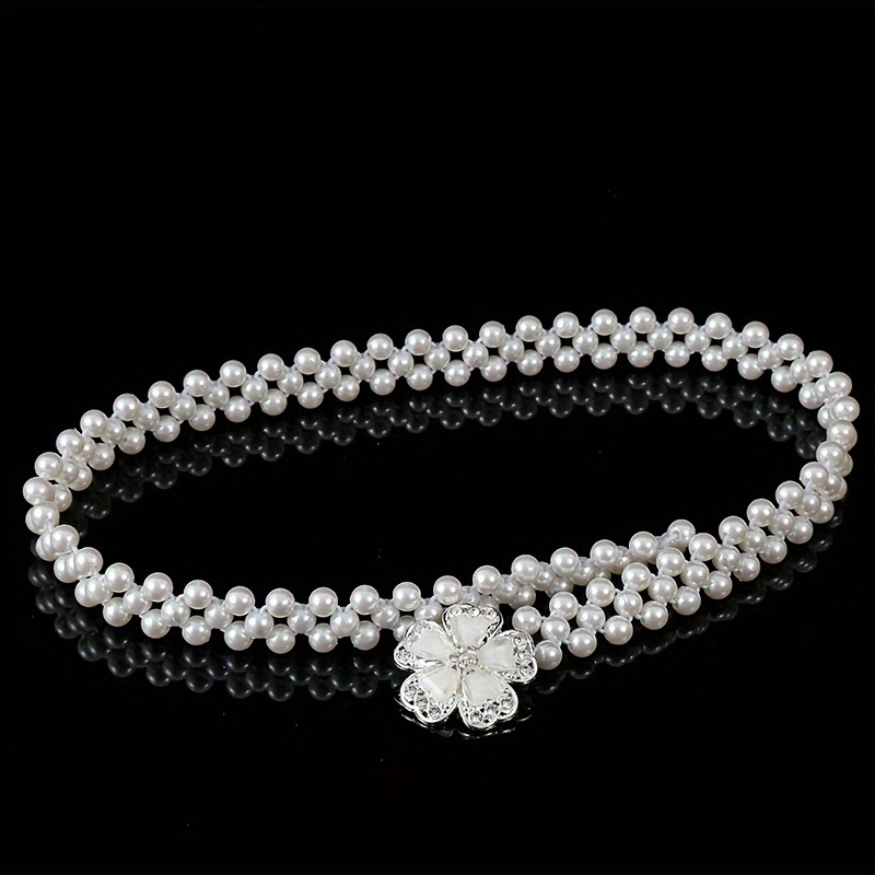 Bowknot Decor White Waist Chain Elegant Faux Pearl Elastic - Temu