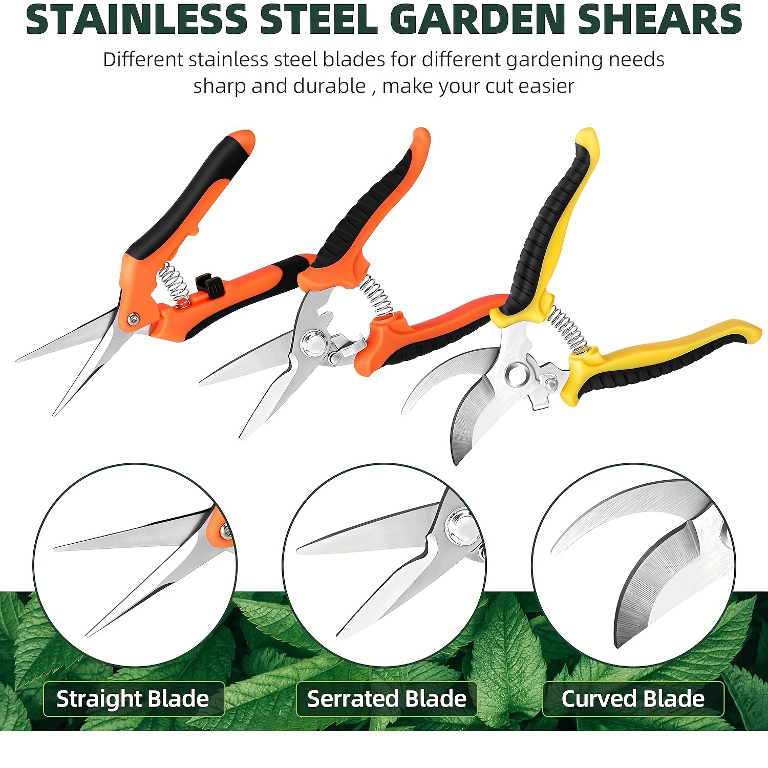 3-Piece Stainless Steel Garden Pruning Shears Set Ambidextrous Gardening Scissors for Plants and Flowers