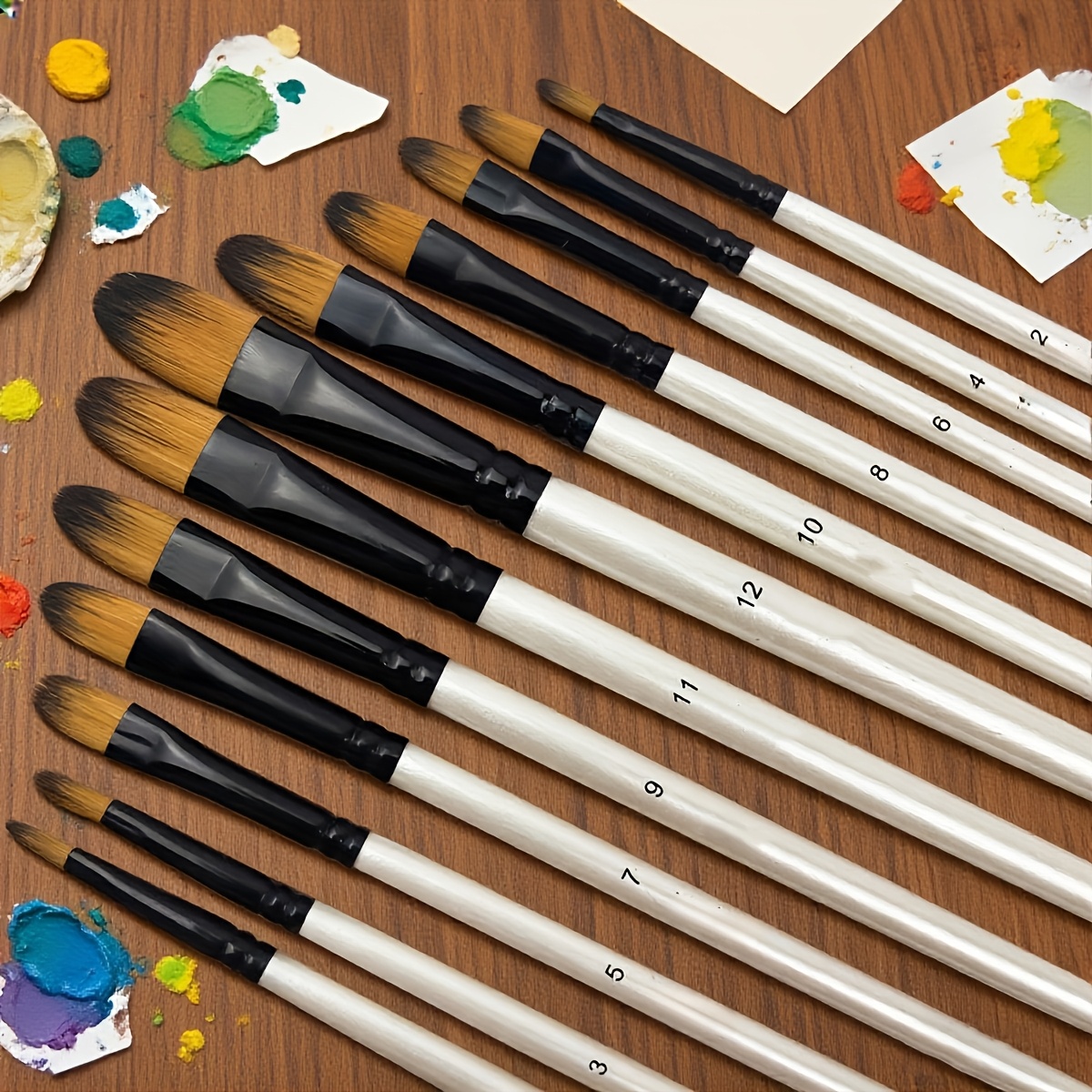 Image of Set Of 12 Professional Brushes With Nylon Bristles, Perfect For Acrylic, Watercolor, And Oil Painting, Suitable For Beginners And Experienced Artists