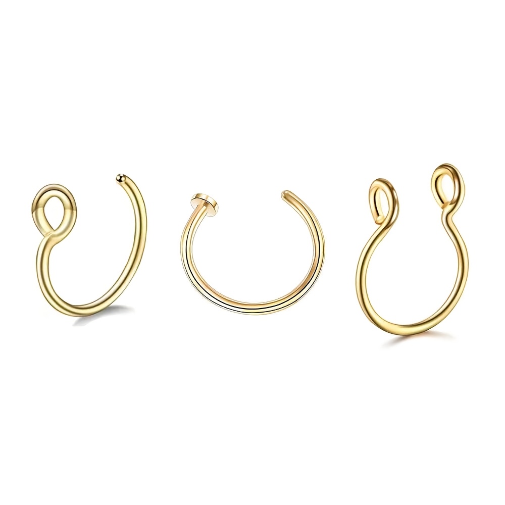 TEMU 3er-Set Nasenring-Imitat aus Edelstahl, Nasenscheidewand-Ring C-förmige Verschluss, Punk-Style, nicht-piercing-Nasenring-Accessoire für Damen